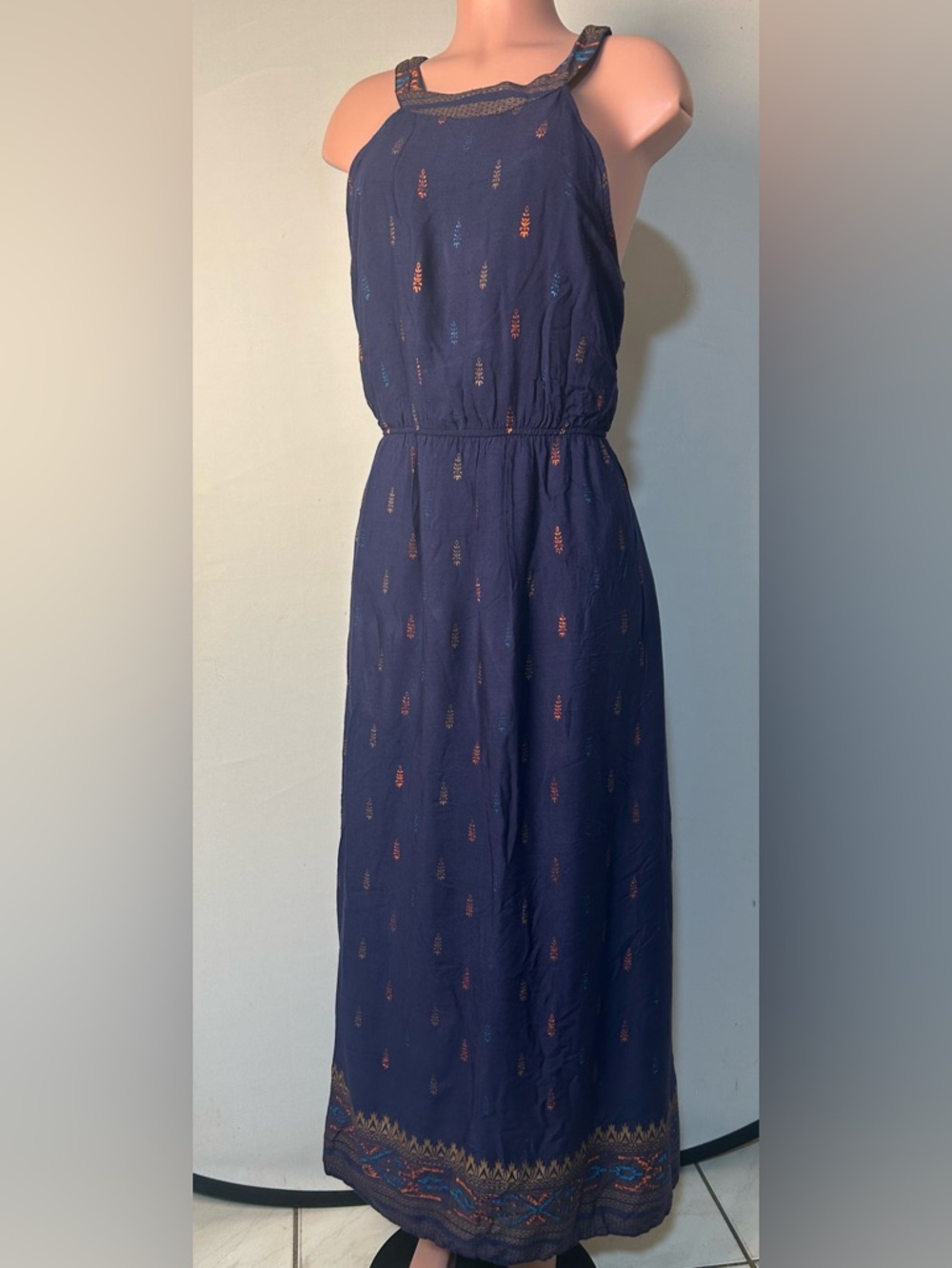 Lapogee Women’s Floral Halter Maxi Dress Lined Elastic Waist Size 2X
